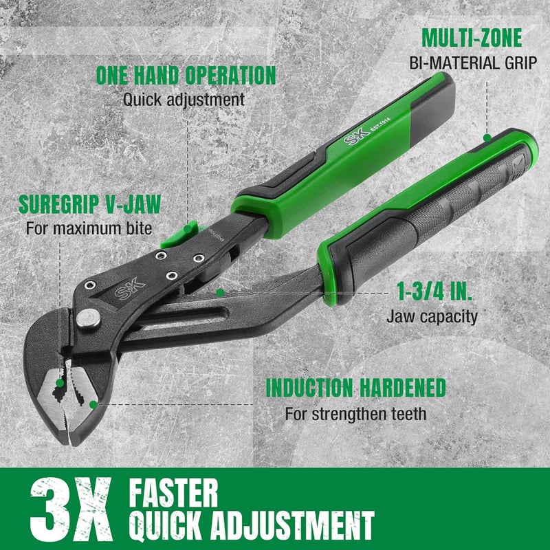 SK 8-Inch Quick Adjust Groove Joint Pliers, Water Pump Pliers, Premium CR-V Construction, SureGrip V-Jaw Design with Comfortable Grips - Image 4